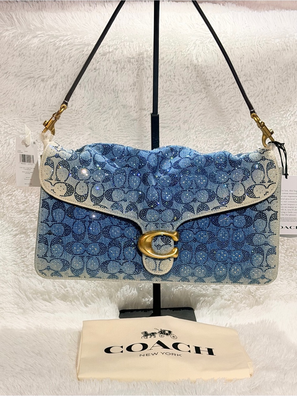 Coach Tabby 36 Crystal Signature Jacquard Denim  Bag+Crystal Denim card case NWT - Picture 8 of 13